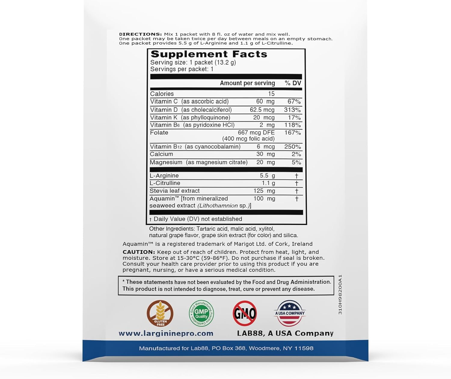 L-Arginine Pro Heart Health Powder - 5500mg L-Arginine, 1100mg L-Citrulline Cardio Health, Grape/Orange/Raspberry  3 Pack (Total 90 Packets)