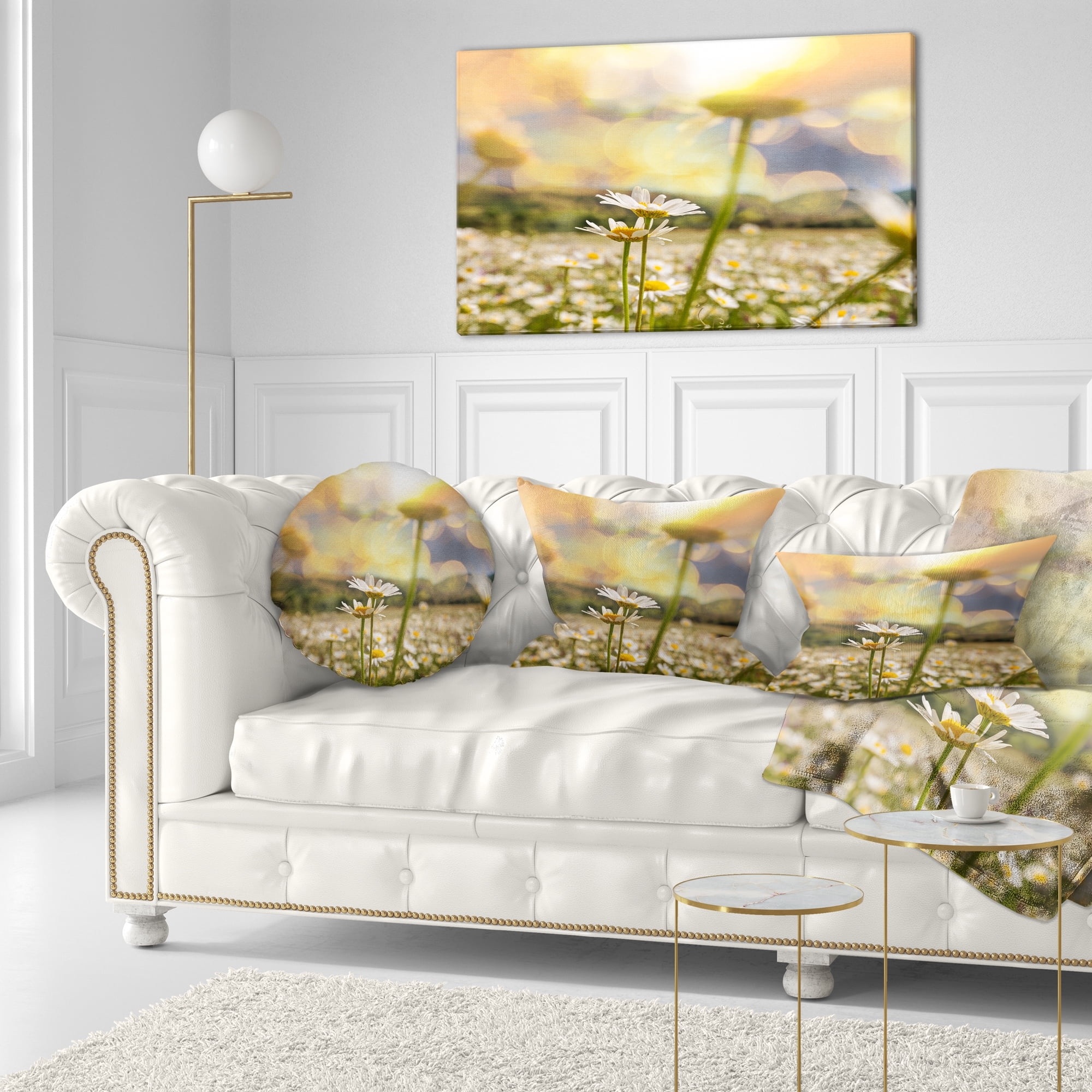 Designart 12" x 20" White Floral Polyester Throw Pillow