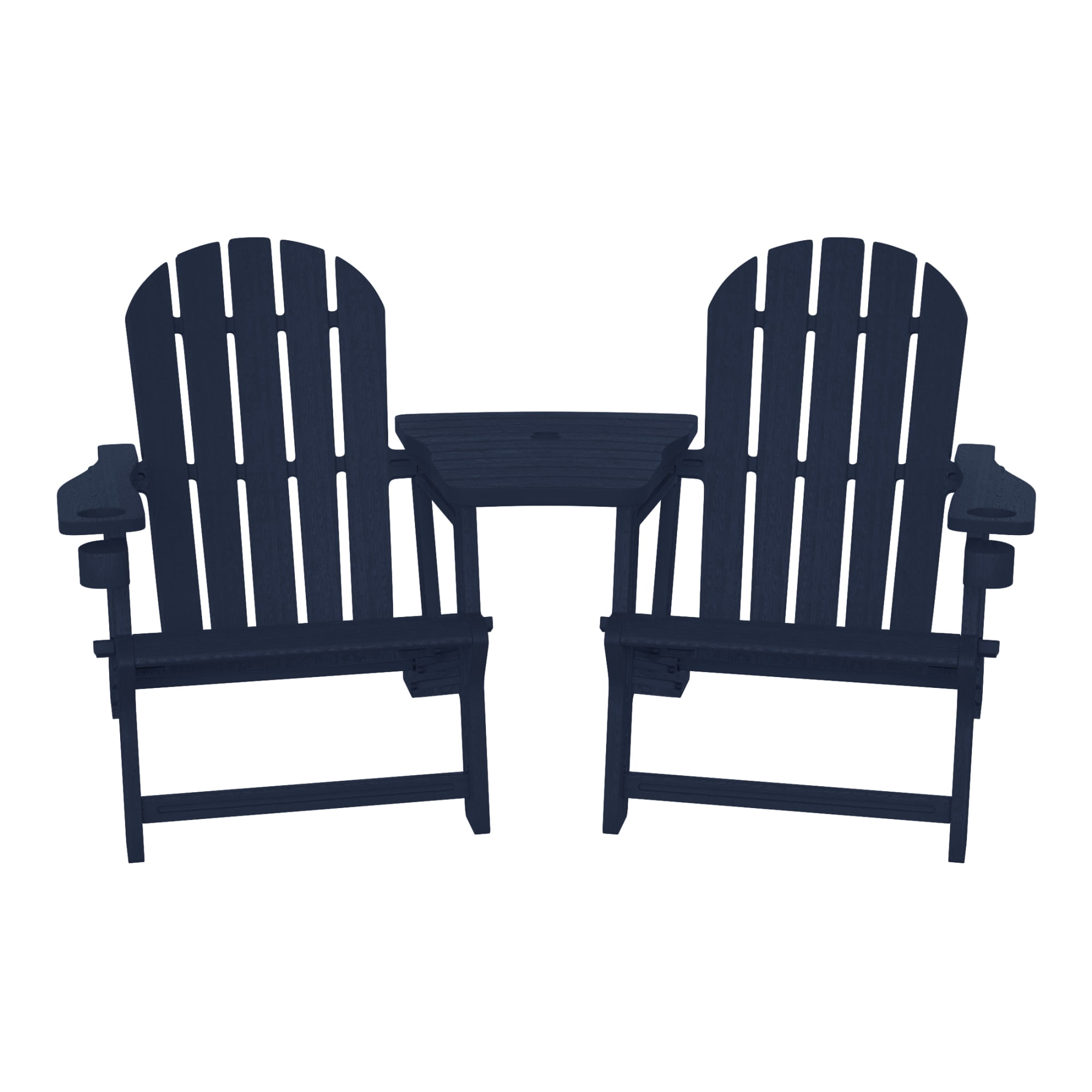 WestinTrends Azura Outdoor HDPE Adirondack Chairs With Connecting Table Tray (Set of 2), Navy Blue