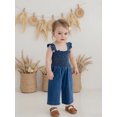 thumbnail image 3 of AceBaby Toddler Girls Summer Denim Jumpsuit 6M-4Y Sleeveless Smocked Bust Full Length Overalls, 3 of 7