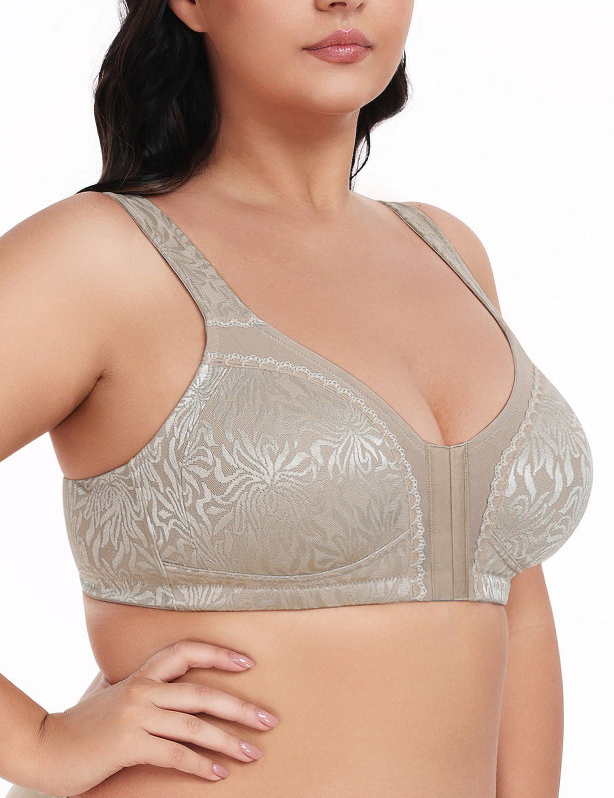 WingsLove Front Fastening Bras for Women Minimizer Wireless Non Padded Full Coverage Back Support Plus Size Bras (Toffee,38DD)