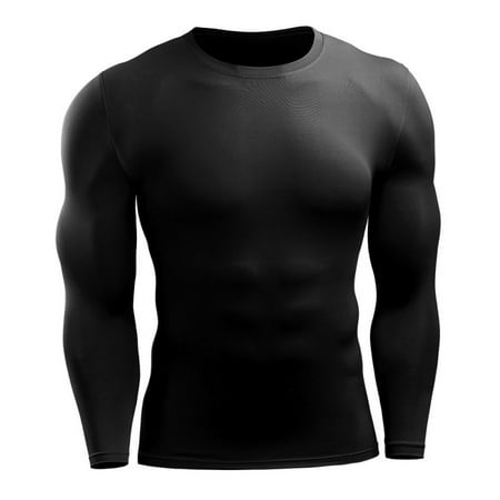 Maynos Men's Long Sleeve Compression Shirt Base Layer Undershirts Active Athletic Dry Fit Top for Basketball Running Training Clothes, M-3XL Black