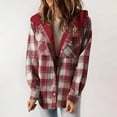 thumbnail image 2 of Womens Plaid Shacket Jacket Long Sleeve Button Down Fleece Lined Hooded Jackets Winter Warm Coat with Pockets, 2 of 8