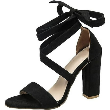 

Womens Tie Up Heeled Sandals Open Toe Chunky High Heels Sexy Ankle Strappy Gladiator Pumps Dress Party Shoes