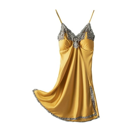 

SEMIMAY Pajamas Women s Summer Thin Silk Suspender Nightgown Two Piece Suit