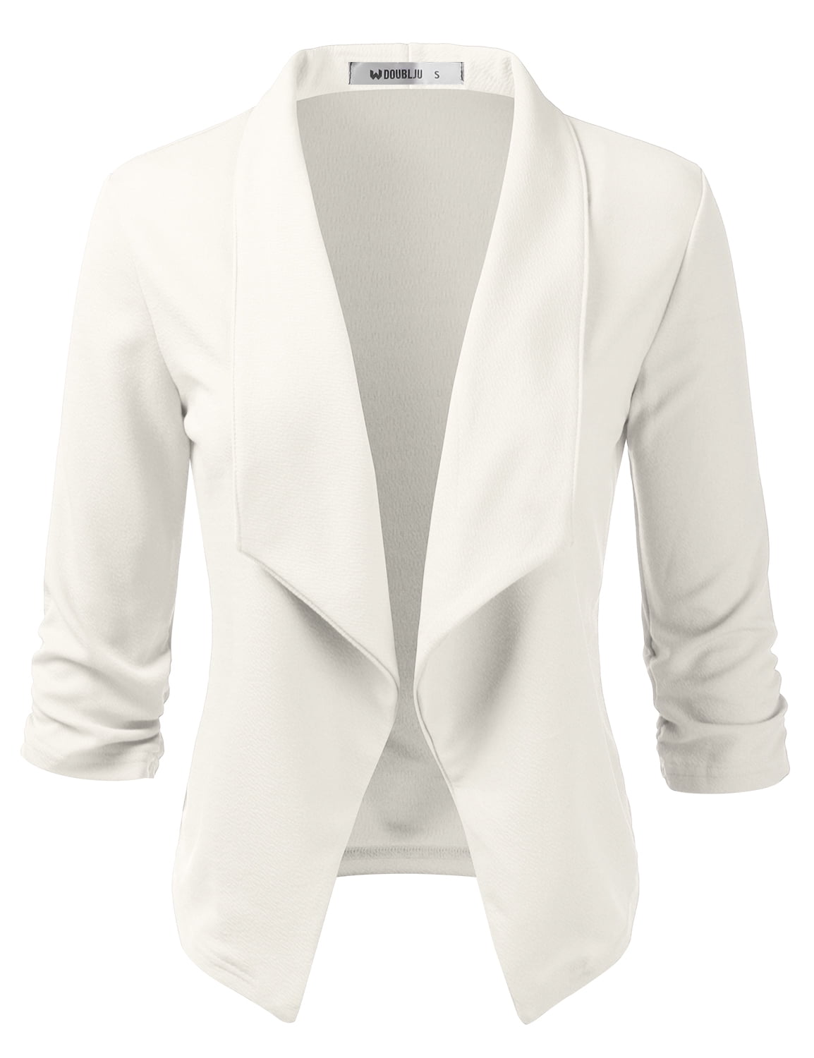 DOUBLJU Womens Casual Work Ruched 3/4 Sleeve Open Front Blazer Jacket with Plus Size 