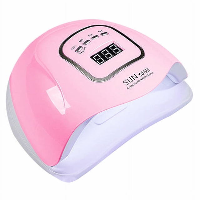 Secador de uñas con lámpara UV rosa, secador de uñas automático profesional LED UV de 120 W, secado rápido, 4 temporizadores 10 s/30 s/60 s/99 s, pantalla LCD grande, base desmontable, para