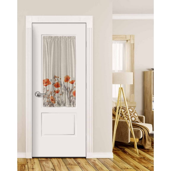 Orange Spring Floral Blackout Curtains, French Door Curtains for Door Window, Watercolor Farmhouse Botanical Privacy Drapery for Patio/Sidelight Doors, 1 Panel with Tieback, 25 x 40 Inches