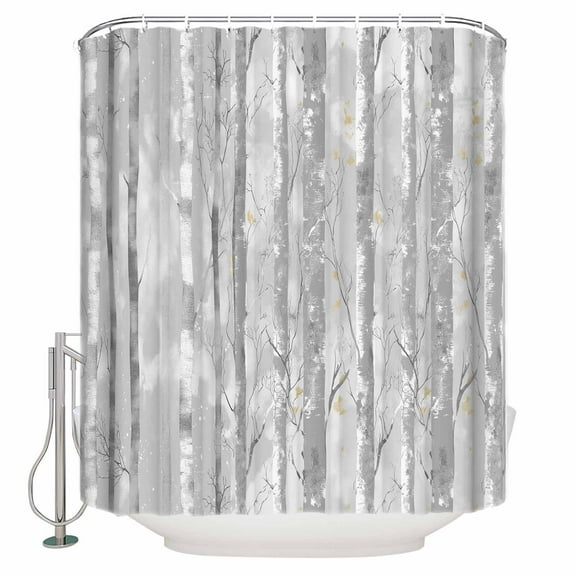 Fabric Shower Curtain, Abstract Hand Drawn Oil Painting Trees with Snowflakes Shower Curtains with 12 Hooks Waterproof Machine Washable Bath Curtains for Bathroom,54 x 78in