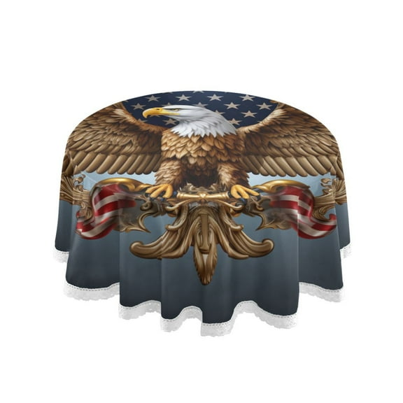 Eagle with Flag Round Tablecloth 60" Reusable Circle Table Cover Washable Table Cloth for Kitchen Dining Room Patio Wedding Party