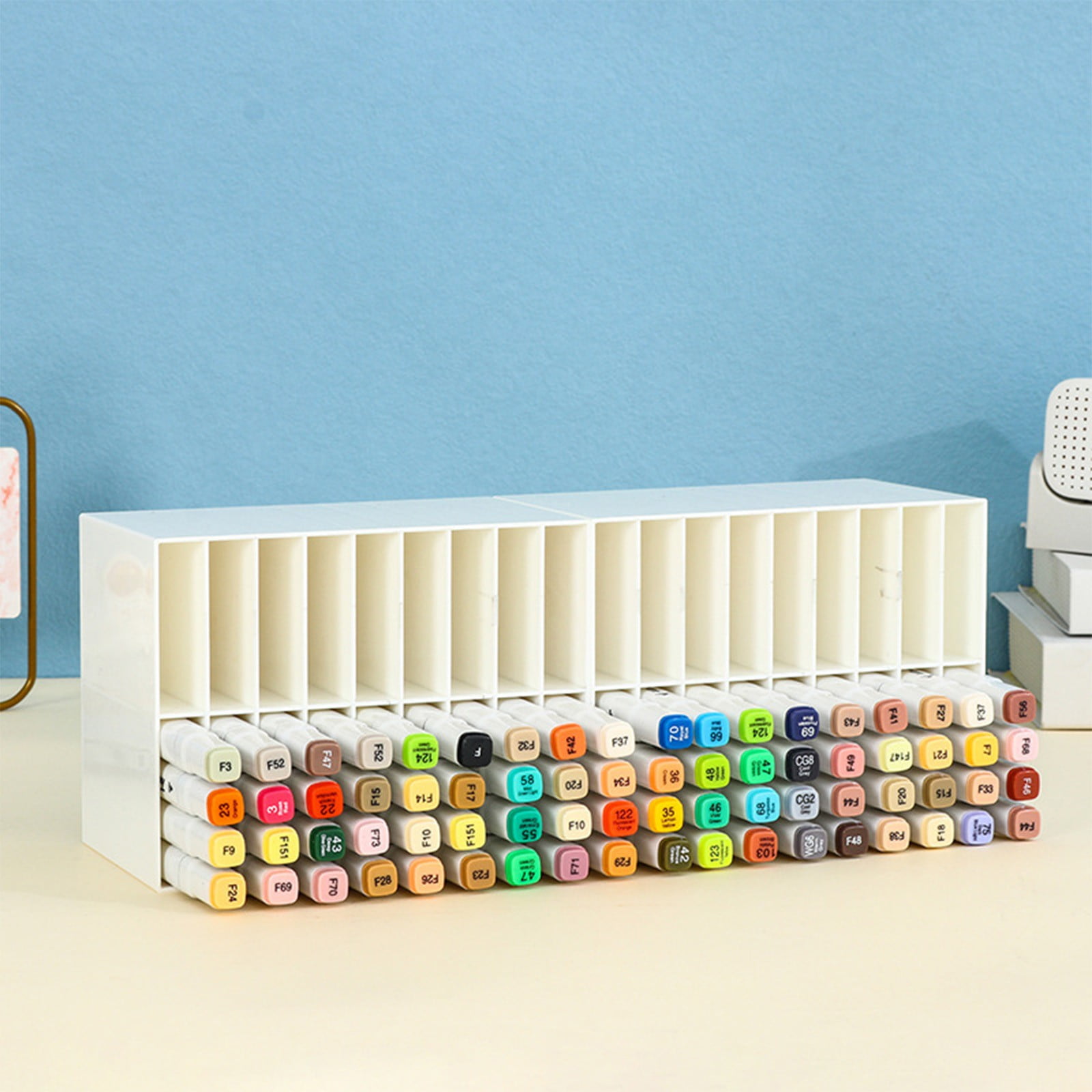 Bizhua Marker Pen Storage Rack Cacrylic Marker Storage Rack Acrylic Double Layer Mark Pen Storage Box 18 Compartments Desktop Art Marker Pen Pencil Divider Organizer Home