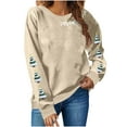 thumbnail image 2 of Nmnitkp Sweatshirt for Women Christmas Shirt for Womens Tops Plus Size Long Sleeve Holiday Tee Tops Khaki,XL, 2 of 6