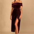 thumbnail image 3 of formal Gowns and Evening Dresses Holiday Dress Ladies One Shoulder Slit Dress Velvet Skirt, 3 of 9