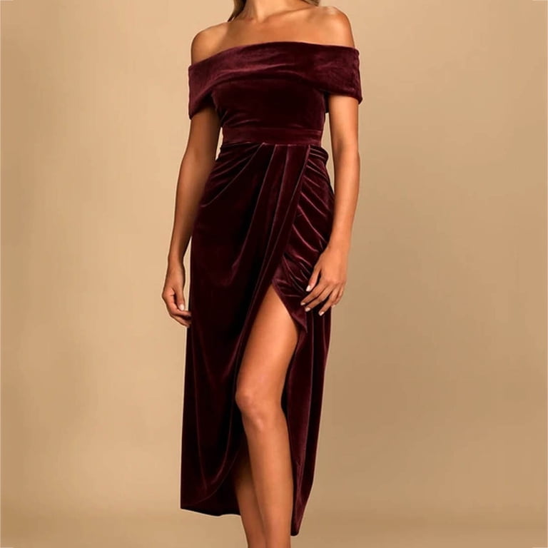 EHQJNJ Bridesmaid Dresses for Women Ladies One Shoulder Slit Dress Velvet  Skirt Easter Dress Casual Dresses for Women Winter 2024 Trendy - Walmart.com