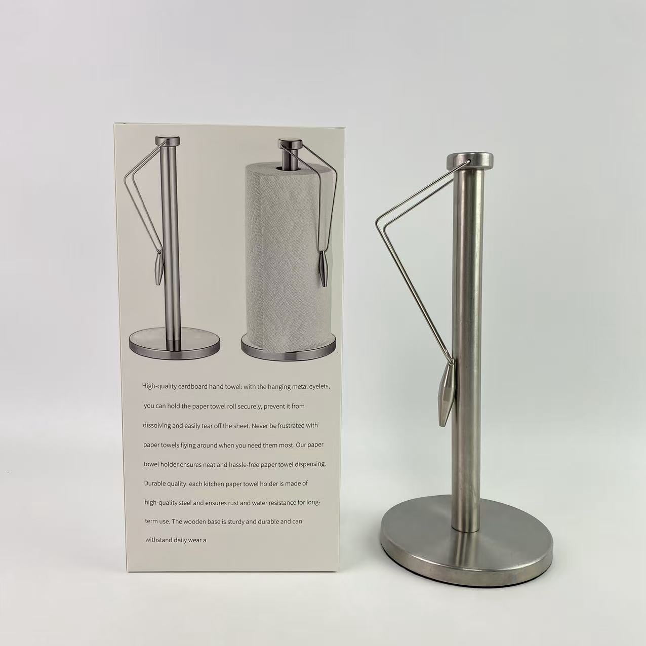 Loqrcuoe Countertop holders for paper towels,Paper Towel Holder Stand Countertop with Heavy Weighted Stainless Steel Base, Free Standing Paper Towel Holder (Brushed Nickel)