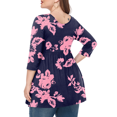 thumbnail image 3 of CHUANK Tunique à Col Rond pour Femmes Grande Taille, Blouse à Manches 3/4, T-Shirt Ample à Fleurs 0X-5X, 3 of 4