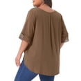 thumbnail image 3 of Agnes Orinda Women's Plus Size Tops Round Neck Lace Crochet Short Sleeve Shirts Casual Blouses 4X Dark khaki, 3 of 6