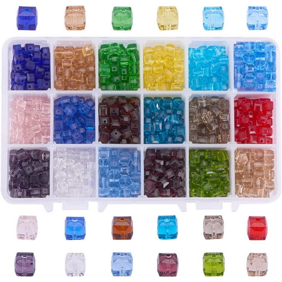 900pcs 18 Color 6mm Cube Beads Square Glaze Glass Beads Briolette Faceted Beads for Necklace Bracelet Earring Jewelry Making