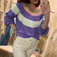 thumbnail image 4 of Vedolay Womens Sweaters Womens 2023 Winter Sweaters Casual Turtleneck Long Sleeve Striped Pullover Tops,Purple S, 4 of 4