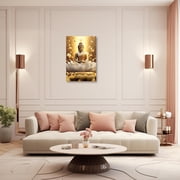 Gold Buddha Painting Zen Canvas Wall Art Buddha Statue Lotus Picture Spiritual Prints Spa Artwork for Yoga Meditation Buddhist Prayer Room(Picture-2, (12.00 x 18.00))