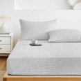 thumbnail image 6 of King Size Fitted Sheet Set - White 3 Piece Bedding Sets 16" Deep Pocket Fitted Sheet with 2 Pillowcases, Farmhouse Burlap Solid White Color Modern Linen Texture Brushed Microfiber Luxury Bed Sheets, 6 of 9