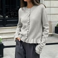 thumbnail image 2 of gbyLJF Womens Ruffer Sweater Cardigan Button Down Long Sleeve Crew Neck Cropped Knitted Tops Gray, 2 of 6
