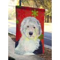 thumbnail image 2 of Carolines Treasures LH9351CHF 28 x 40 Po. Drapeau de Noël en Toile Flocons de Neige Rouges Old English Sheepdog - Taille Maison, 2 of 4