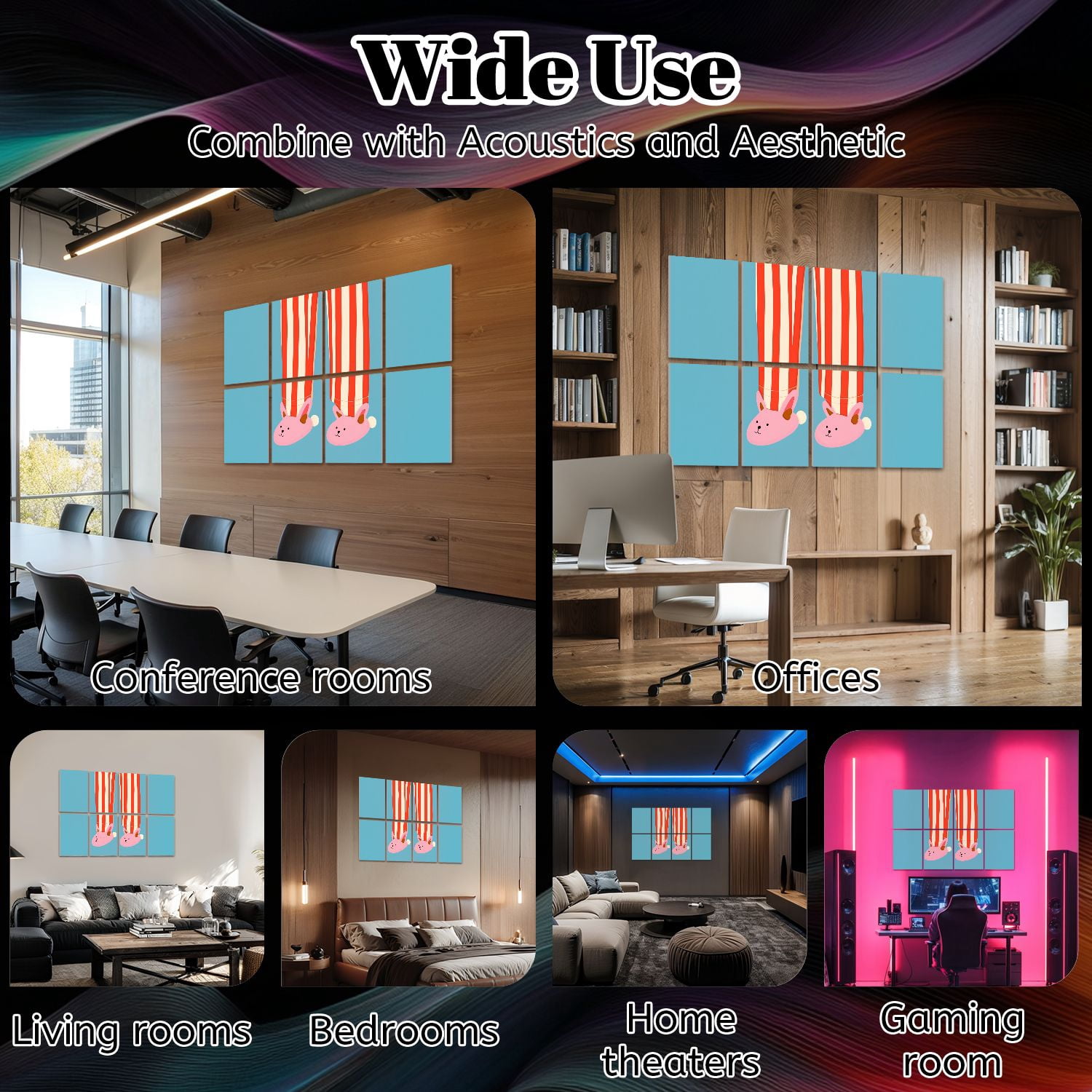 8 Pack Art Acoustic Panels Sound Absorbing Striped Pajama Pants Pink Decorative Soundproof Wall Panels Self Adhesive for Nursery Game Room Bedroom 48"x32"