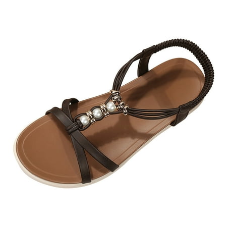 

KI-8jcuD Espadrilles Wedges Sandals Ladies Fashion Strap Metal Pearl Embellished Soft Bottom Boho Flat Sandals Slip On Shoes For Women Sandals Sandals For Women Casual Summer Wedge Womens Earth Sand