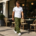 thumbnail image 6 of Resicozy Baggy Sweatpants Men Fall Winter Casual Fleece Wide Leg Drawstring Cargo Sweat Pants Athletic Gym Jogger with Pockets Army Green XL, 6 of 9