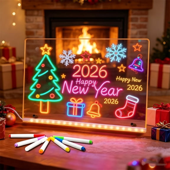 Acrylic Dry Erase Board with Light,Christmas Glowing Acrylic Message Board,Light up Dry Erase Board with 7 Markers,LED Note Board with Colors,Drawing Board with Stand,Nightlight 7.9”