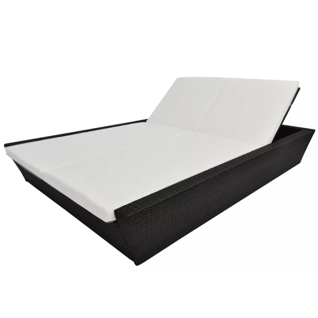 Kepooman Double Chaise Lounger with Adjustable Backrests and Cushion, Black Kepooman Double Chaise Lounger with Adjustable Backrests and Cushion, Black