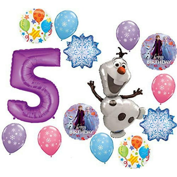 Frozen Party Supplies 5th Birthday Balloon Bouquet Olaf Elsa Anna Let It Snow Decorations Purple Number 5