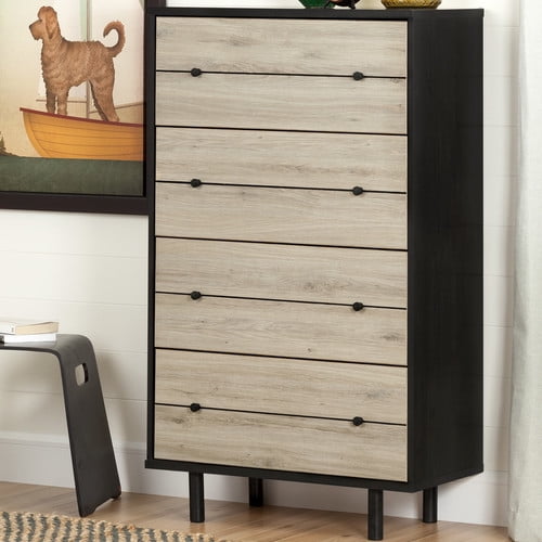 South Shore Morice Mid Century 4 Drawer Chest Ebony And Rustic