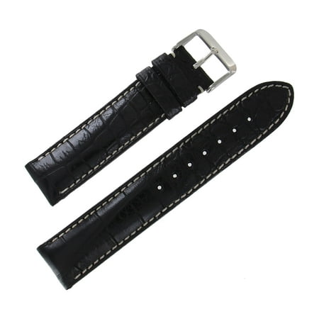 Black Alligator Leather Band - Hadley Roma MS2021 20mm Matte Genuine Alligator Contrast Stitch Watch Band Black