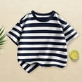 thumbnail image 3 of MANHUJI Children's Summer T Shirt Short Sleeved Stand Up Collar Striped Top Casual Going Out for Boys or Girls (Navy Blue,150), 3 of 6