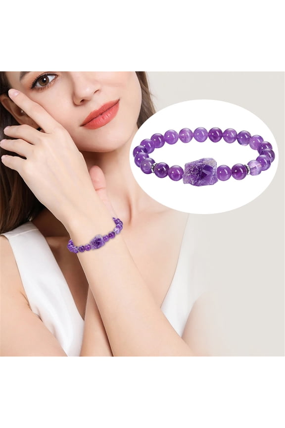 Wentin Bracelets Clearance! Purple Crystal Original Stone Bracelet For Men And Women Simple New Elastic Rope Bead String Bracelet For Men And Women