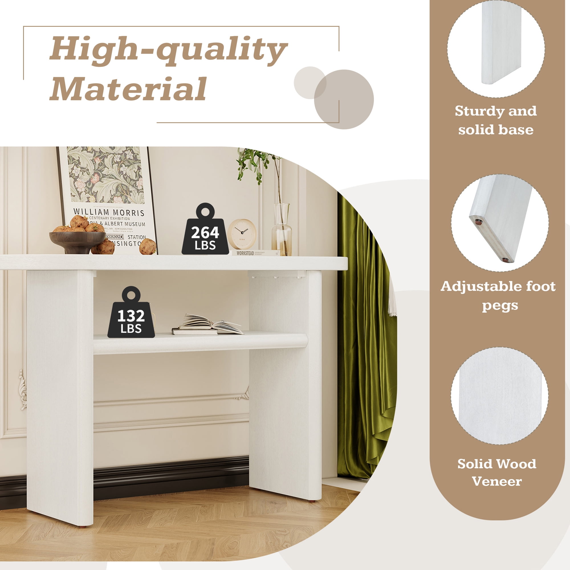 MAYEERTY Elegant Minimalist Console Table with Rounded Edges and Sturdy Shelf Design for Entryway, Living Room, Antique White