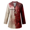 thumbnail image 3 of MHFRRA Camiseta de Halloween para Mujer, Blusa de Cuello En V con Estampado de Manchas de Sangre, Top Informal para Primavera, Verano y Otoño Azul Claro, 3 of 4