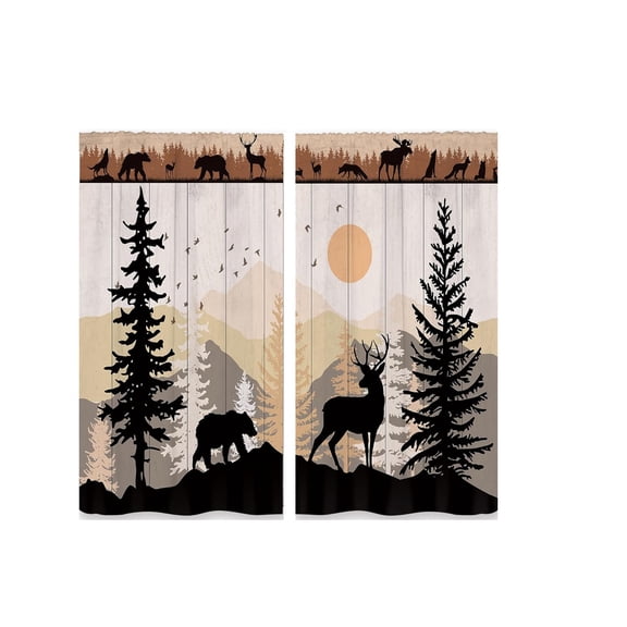 Forest Deer Thermal Insulated Curtains with Wildlife Print, Room Darkening Noise Reducing Drapes for Living Room and Bedroom Window Decor.