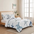 thumbnail image 5 of Quilts Twin Size, Navy Blue Beige Starfish Soft Comforter Bedding Set for Bed, Coastal Summer Beach Nautical Lightweight Quilted Bedspread with Pillow Cover(2 Pieces) for All Season, 68x86 Inch, 5 of 9