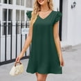 thumbnail image 6 of QUYUON Womens Summer Mini Dresses Casual Ruffle Short Sleeve V-Neck Short Dress Solid Color Comfy Loose A-Line Club Party Dress Sleepwear Dress Loungewear Nightshirts Nightgowns Style D-6742 Green M, 6 of 7