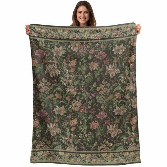 Sage Green Floral Blanket Soft Cozy Warm Throw Blanket for Couch, Plush Fuzzy Flannel Fleece Blankets for Sofa, Ethnic Tribe Abstract Art Flowers Bed Blankets Lightweight Gifts for Women, 40"x60"