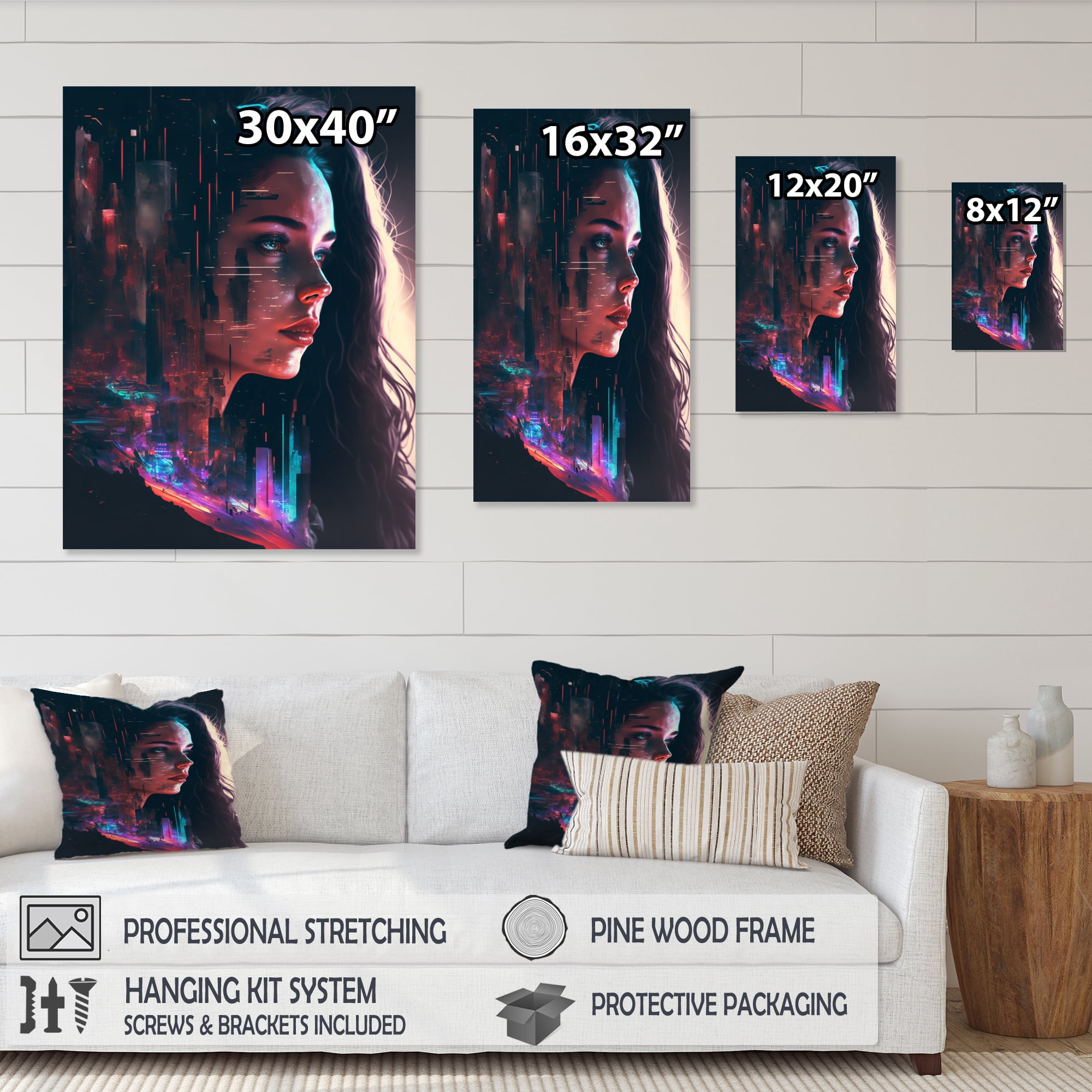 Designart Double Exposure Woman Future City IV Canvas Wall Art