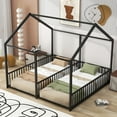 Twin Size Shared Beds, Modern Metal Platform Beds with House Roof Shape
