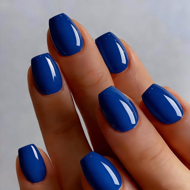 Uñas postizas JOYVVEW azul real cortas cuadradas 30 piezas