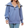 thumbnail image 3 of SLADYGLO Women Quarter Zip Big Lapel Collar Long Sleeve Sweatshirt, 3 of 7