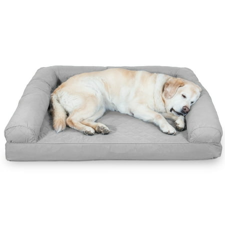 UPC: 0842229105636 | FurHaven Pet Products Quilted Cooling Gel Memory Foam Sofa-Style Pet Bed for Dogs & Cats – Silver Gray Jumbo