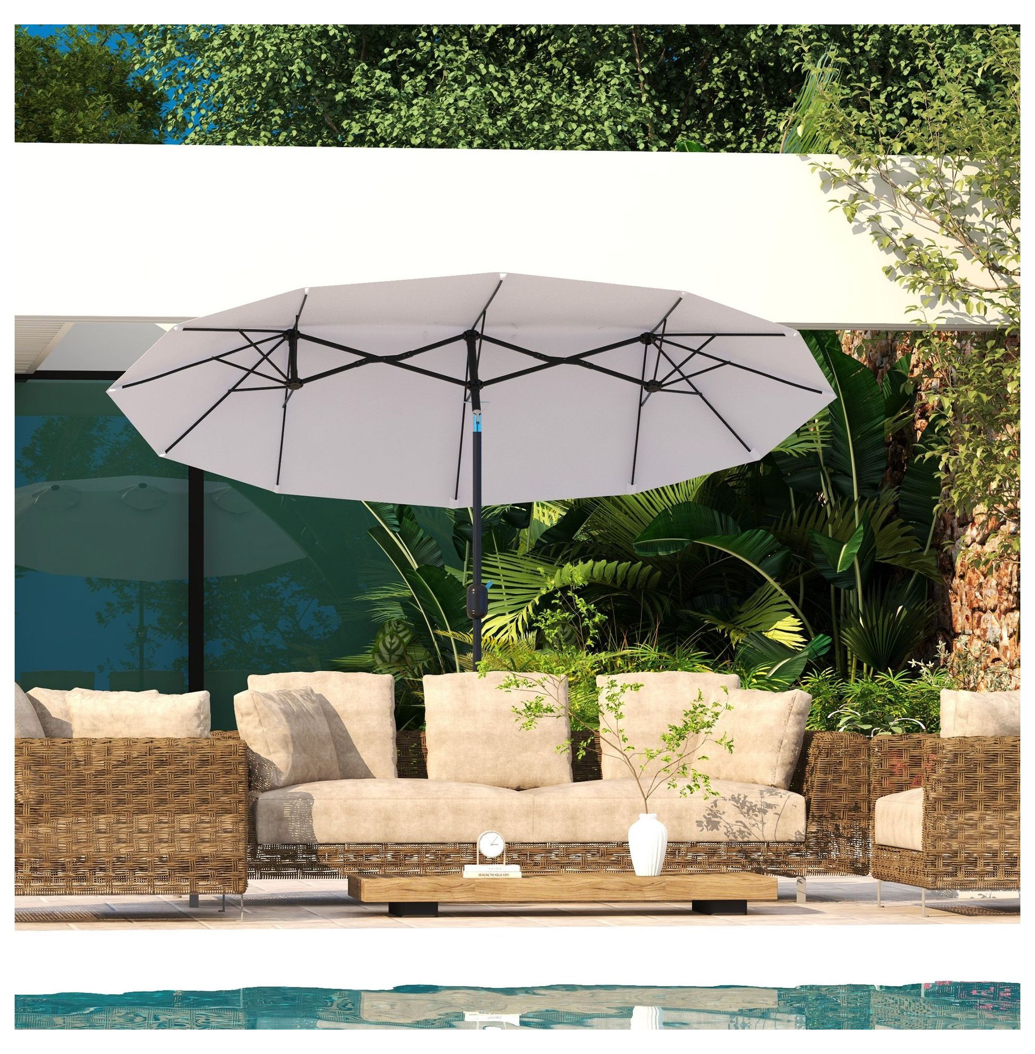 9.5' Patio Umbrella, Double-Sided Outdoor Market Umbrella with Tilt & Crank, 12 Ribs for Garden, Deck, Pool - White/Black