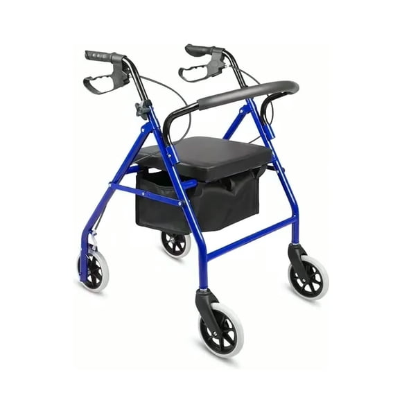 Andadera Ortopedica 2 En 1 Multifuncional Azul Marthing Andador y Asiento Con Ruedas y Frenos Andadera Plegable Para Adulto Mayor, Segura Comoda y Practica, Apoyo Silla Ruedas Todo Terreno Azul